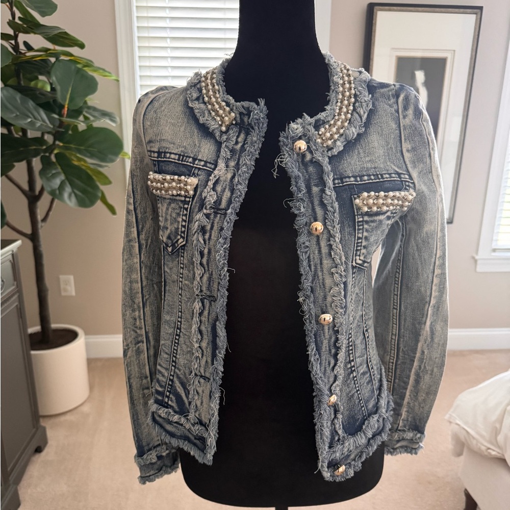 Denim embellished jacket XS